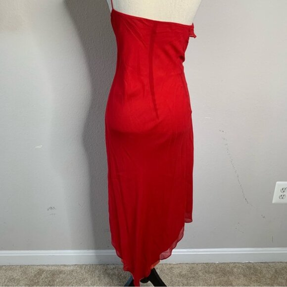 Express Red Silk One Shoulder Asymmetrical Cocktail Midi Dress - Picture 10 of 14